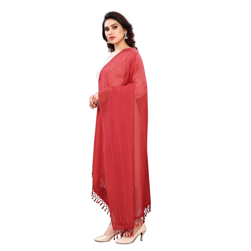 Women's Cotton Silk Strips Printed Dupatta (Maroon, Length:2-2.4 mtr)