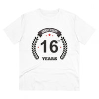 Men's PC Cotton 16th Anniversary Printed T Shirt (Color: White, Thread Count: 180GSM)