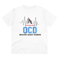 Men's PC Cotton Cricket Design Printed T Shirt (Color: White, Thread Count: 180GSM)