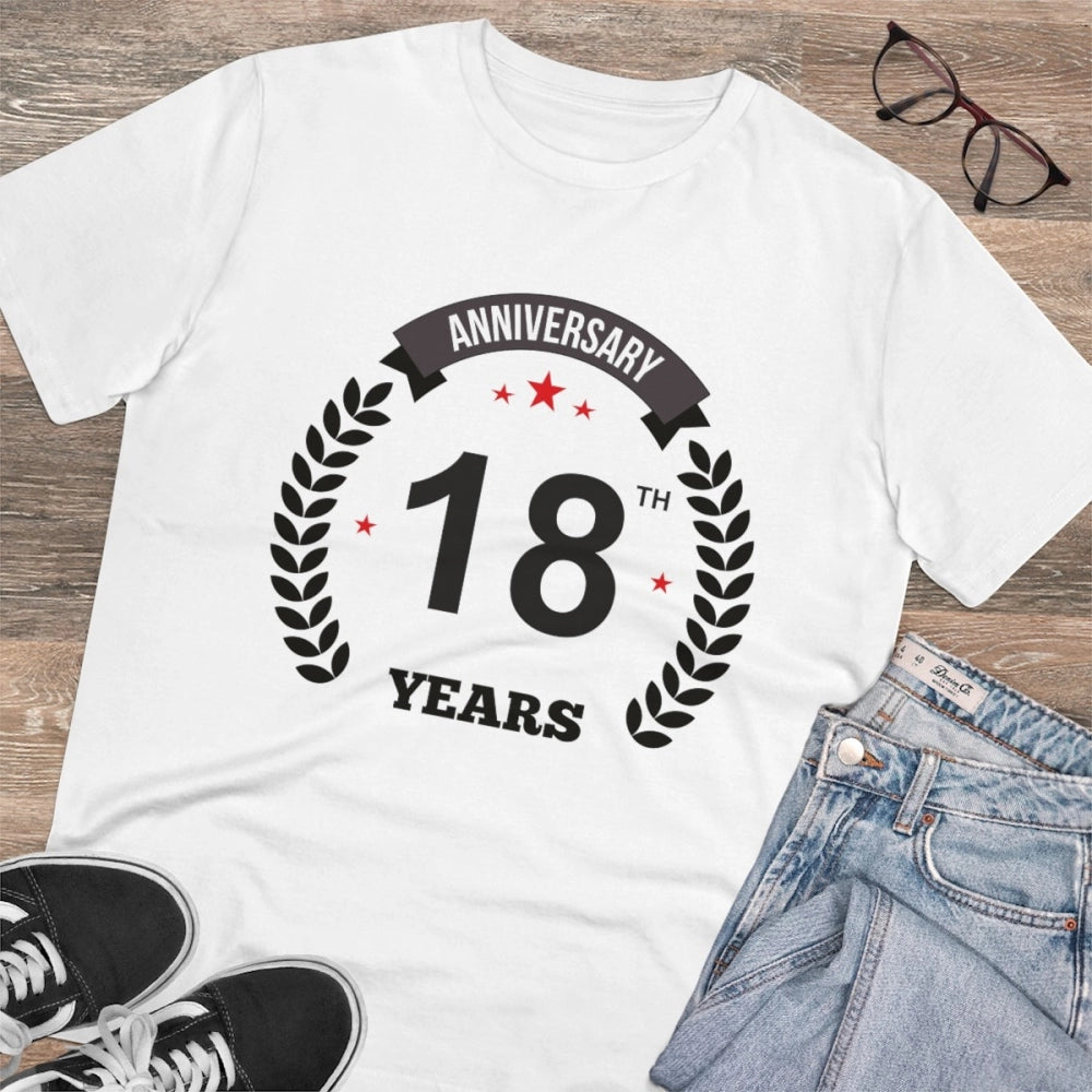 Men's PC Cotton 18th Anniversary Printed T Shirt (Color: White, Thread Count: 180GSM)