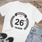 Men's PC Cotton 26th Anniversary Printed T Shirt (Color: White, Thread Count: 180GSM)