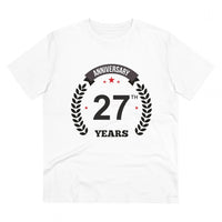 Men's PC Cotton 27th Anniversary Printed T Shirt (Color: White, Thread Count: 180GSM)