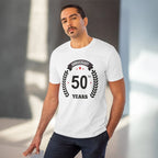 Men's PC Cotton 50th Anniversary Printed T Shirt (Color: White, Thread Count: 180GSM)