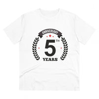 Men's PC Cotton 5th Anniversary Printed T Shirt (Color: White, Thread Count: 180GSM)