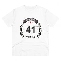 Men's PC Cotton 41st Anniversary Printed T Shirt (Color: White, Thread Count: 180GSM)