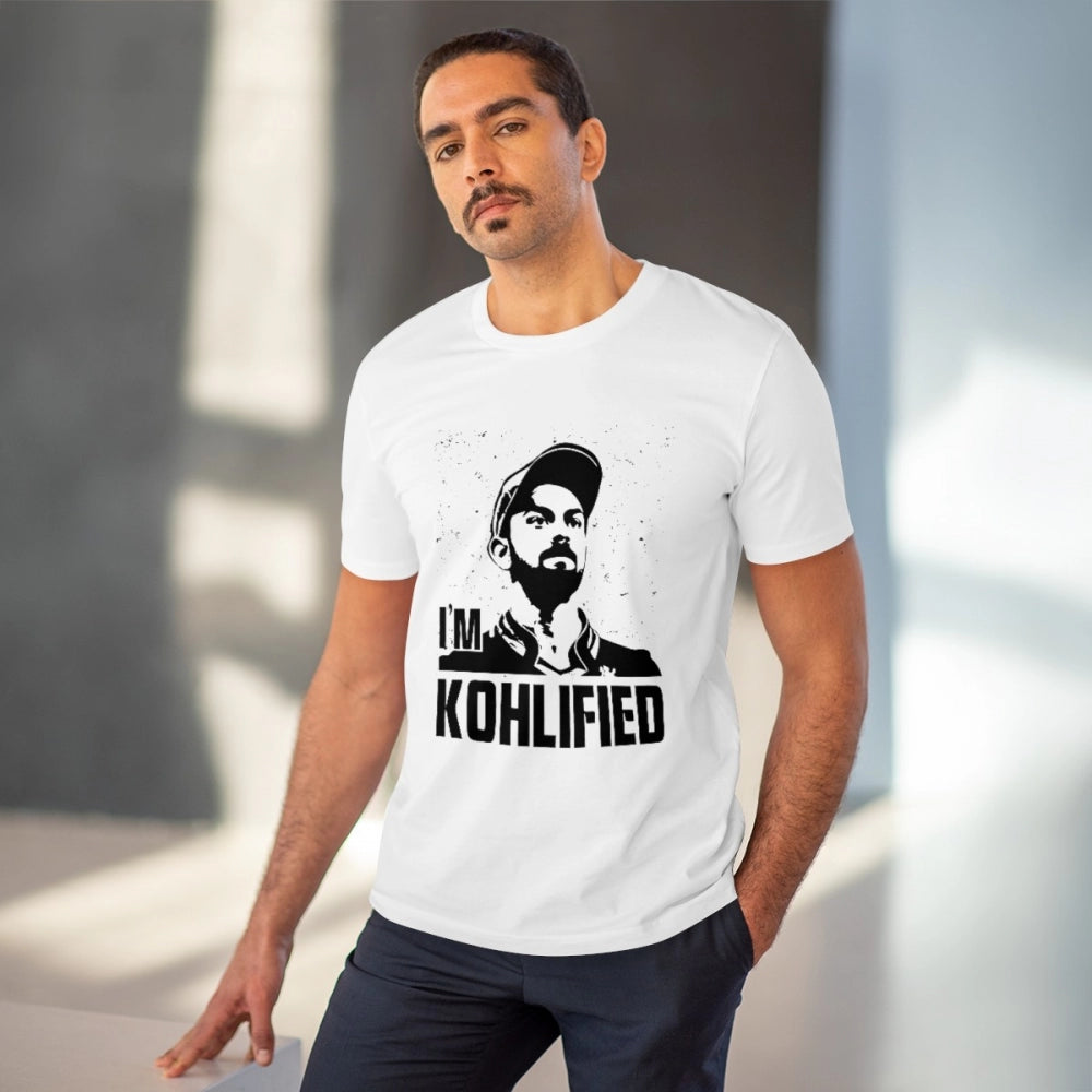 Men's PC Cotton Cricket Design Printed T Shirt (Color: White, Thread Count: 180GSM)