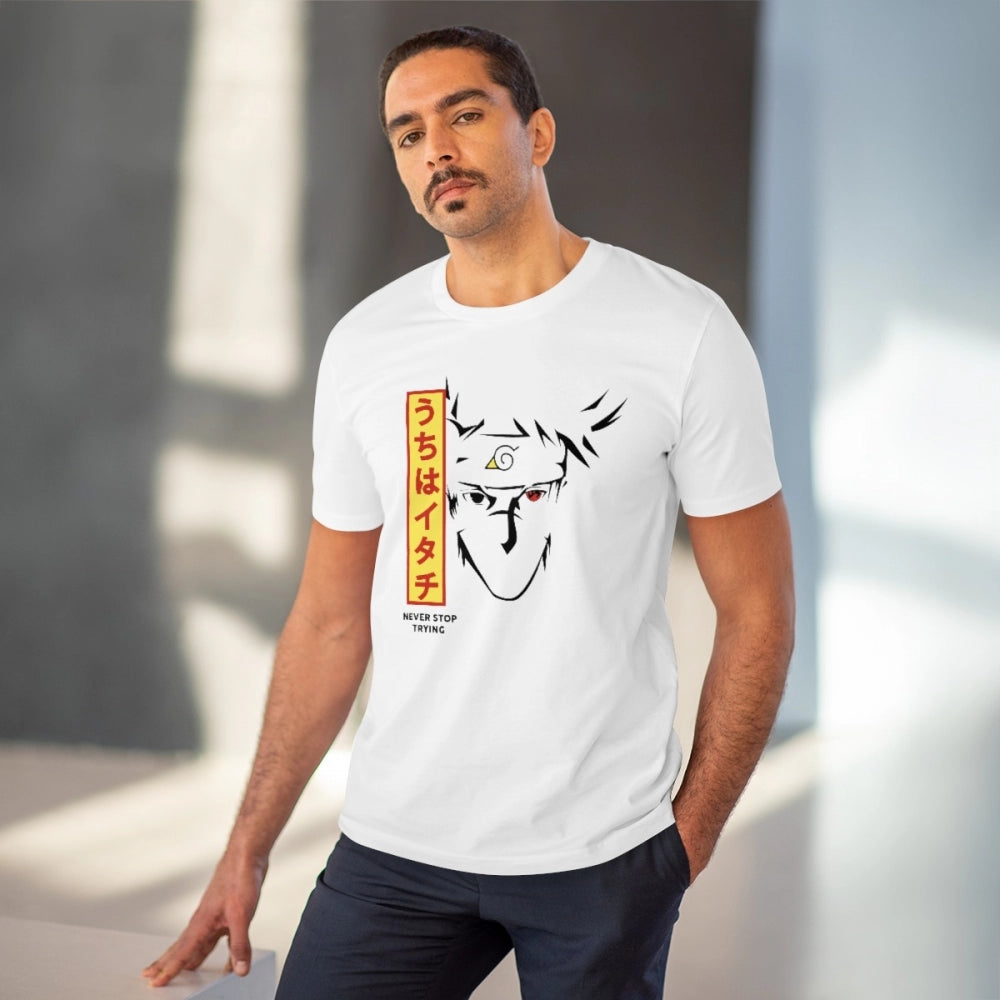 Men's PC Cotton Kunffo Printed T Shirt (Color: White, Thread Count: 180GSM)