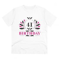 Men's PC Cotton 41st Birthday Printed T Shirt (Color: White, Thread Count: 180GSM)