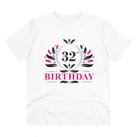 Men's PC Cotton 32nd Birthday Printed T Shirt (Color: White, Thread Count: 180GSM)