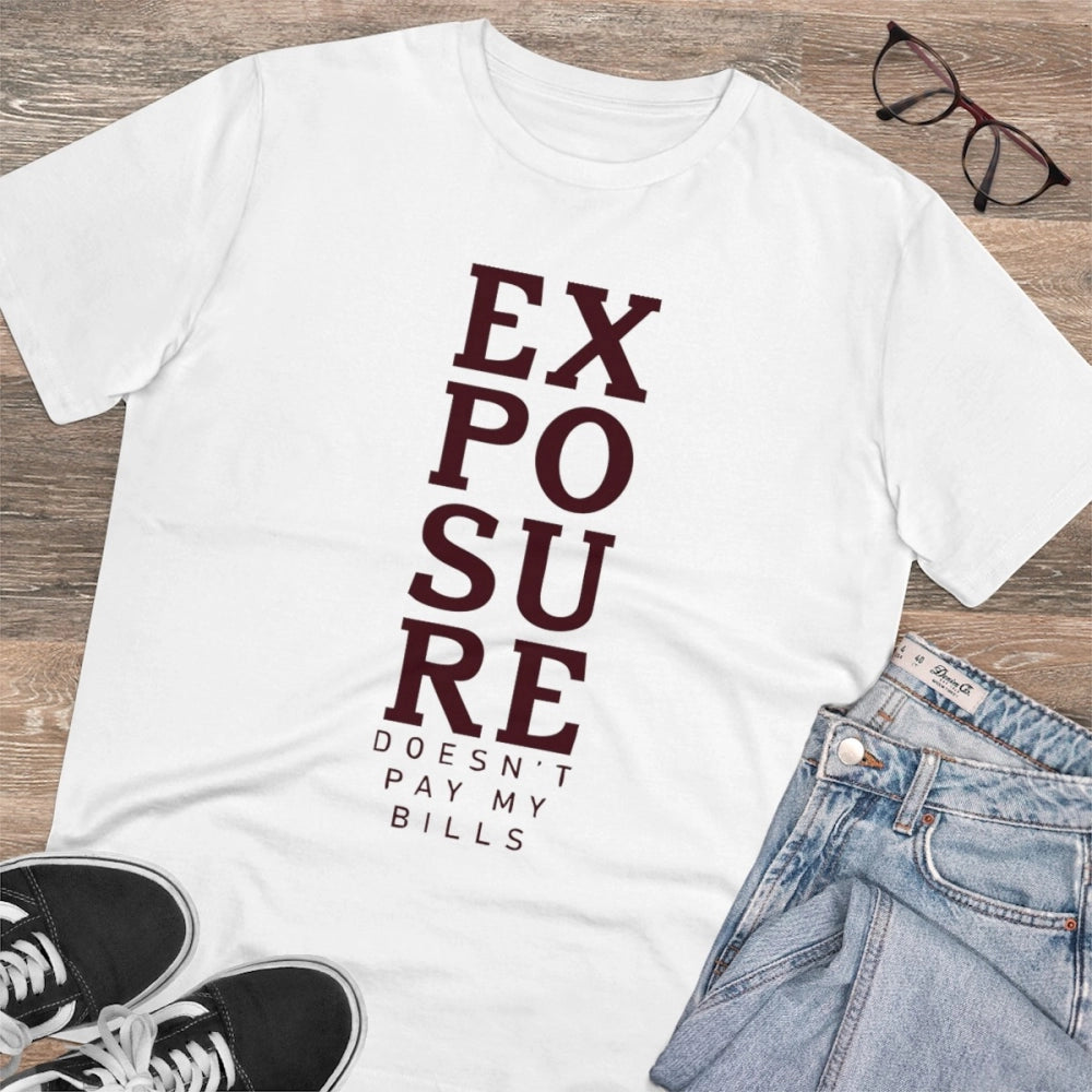Men's PC Cotton Exposure Printed T Shirt (Color: White, Thread Count: 180GSM)