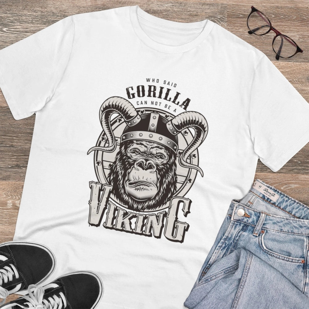 Men's PC Cotton Gorila Desing Printed T Shirt (Color: White, Thread Count: 180GSM)