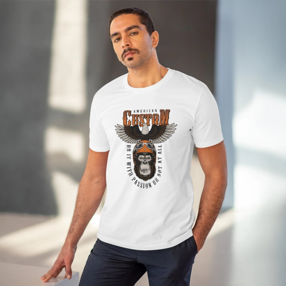 Men's PC Cotton Gorila Desing Printed T Shirt (Color: White, Thread Count: 180GSM)
