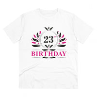 Men's PC Cotton 23rd Birthday Printed T Shirt (Color: White, Thread Count: 180GSM)