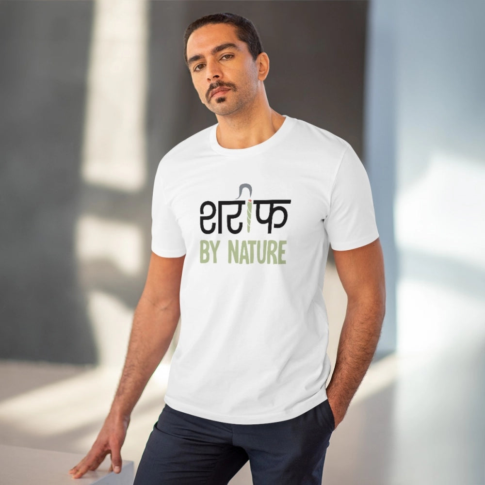 Men's PC Cotton Sarif By Nature Printed T Shirt (Color: White, Thread Count: 180GSM)