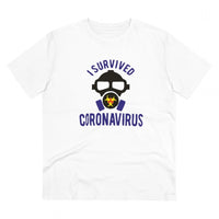 Men's PC Cotton I Survived Coronavirus Printed T Shirt (Color: White, Thread Count: 180GSM)