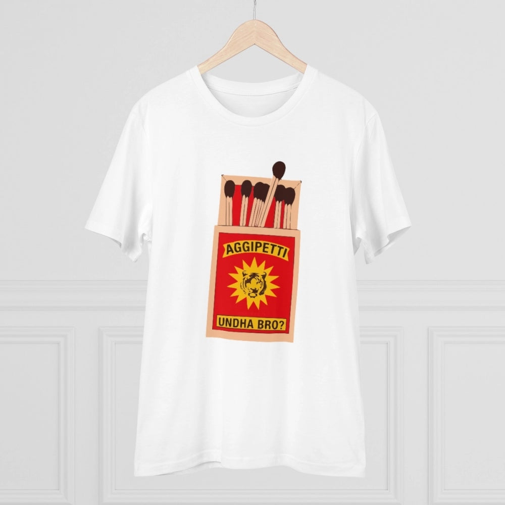 Men's PC Cotton Telugu Desing Printed T Shirt (Color: White, Thread Count: 180GSM)
