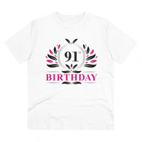 Men's PC Cotton 91st Birthday Printed T Shirt (Color: White, Thread Count: 180GSM)