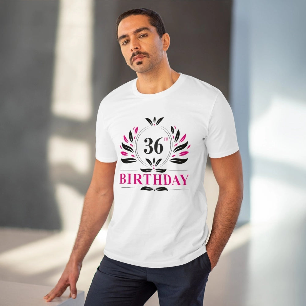 Men's PC Cotton 36th Birthday Printed T Shirt (Color: White, Thread Count: 180GSM)