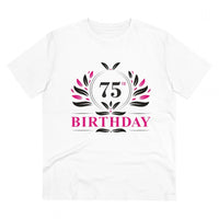Men's PC Cotton 75th Birthday Printed T Shirt (Color: White, Thread Count: 180GSM)
