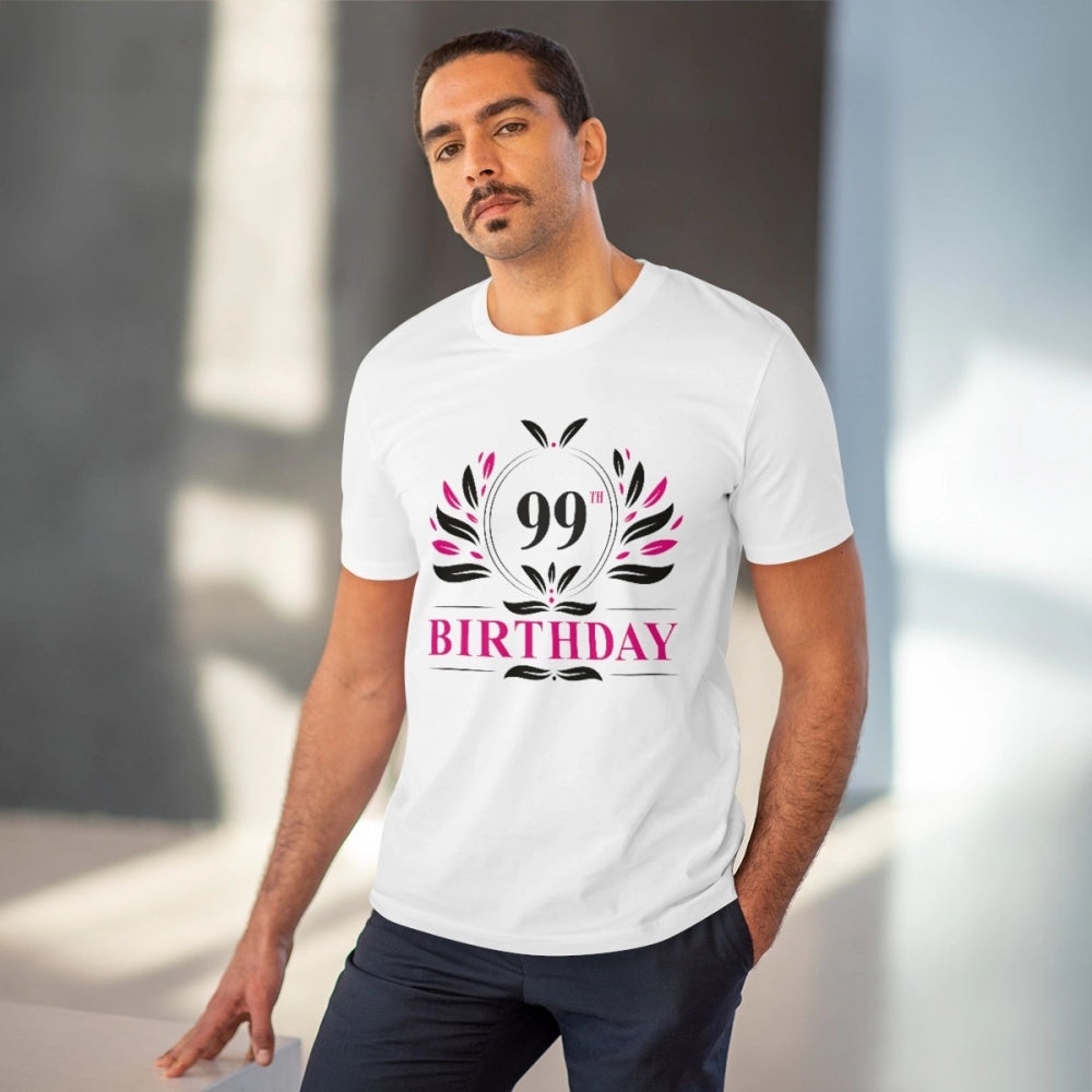Men's PC Cotton 99th Birthday Printed T Shirt (Color: White, Thread Count: 180GSM)