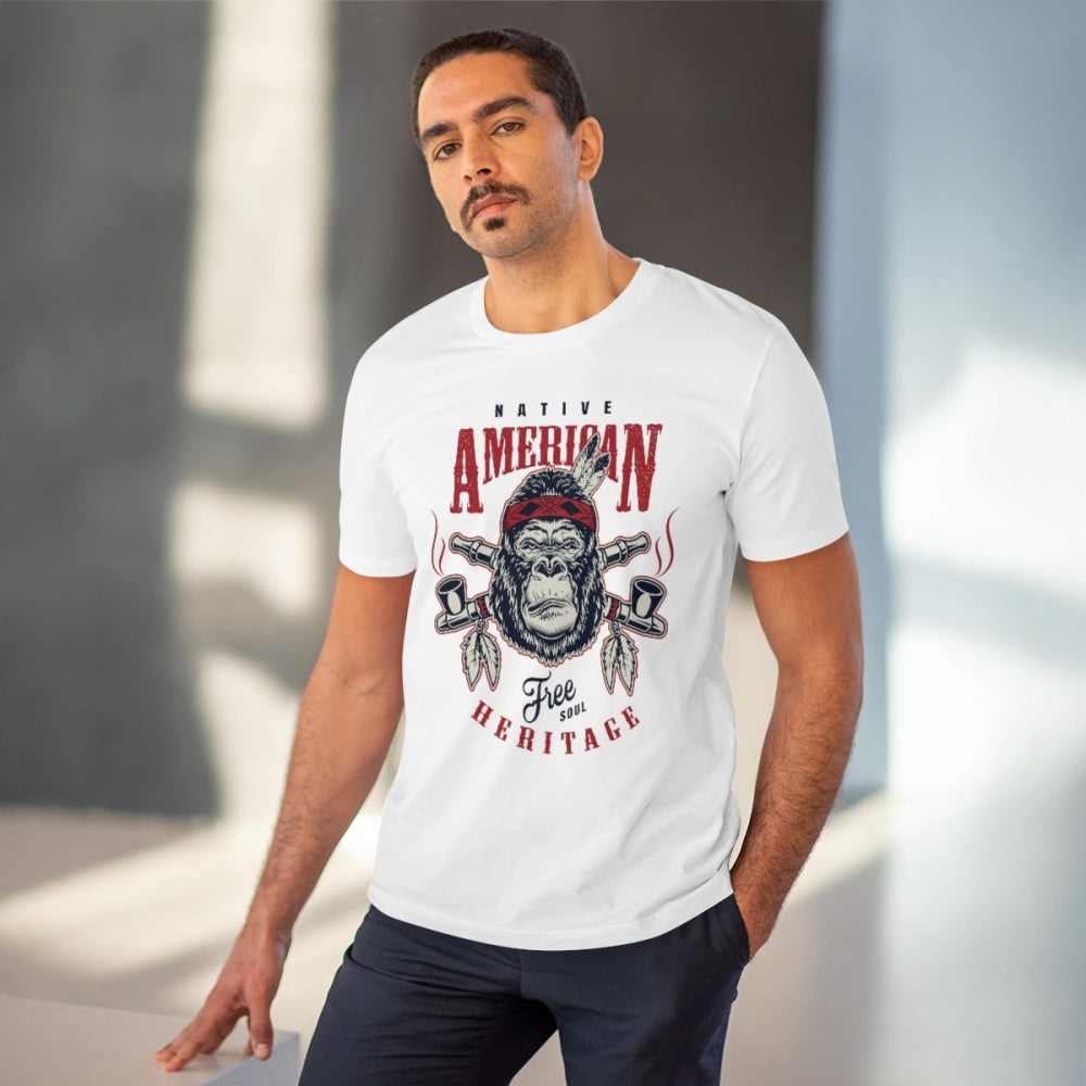 Men's PC Cotton Gorila Desing Printed T Shirt (Color: White, Thread Count: 180GSM)