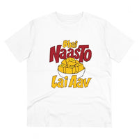 Men's PC Cotton Bhai Nasto Lai Aav Printed T Shirt (Color: White, Thread Count: 180GSM)
