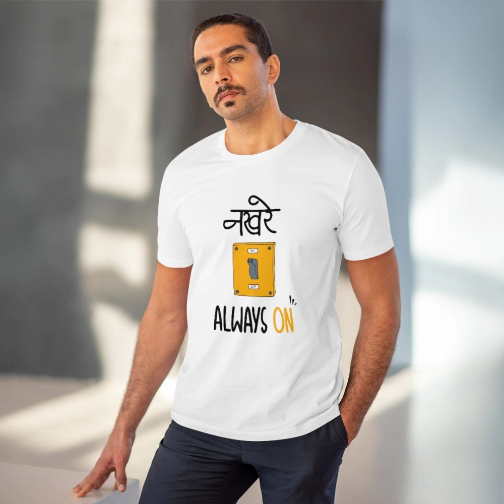 Men's PC Cotton Nakhre Always On Printed T Shirt (Color: White, Thread Count: 180GSM)