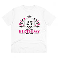 Men's PC Cotton 25th Birthday Printed T Shirt (Color: White, Thread Count: 180GSM)