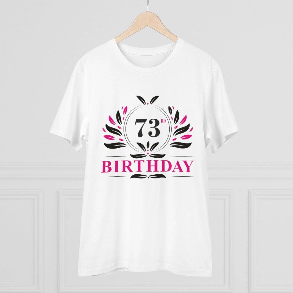 Men's PC Cotton 73rd Birthday Printed T Shirt (Color: White, Thread Count: 180GSM)