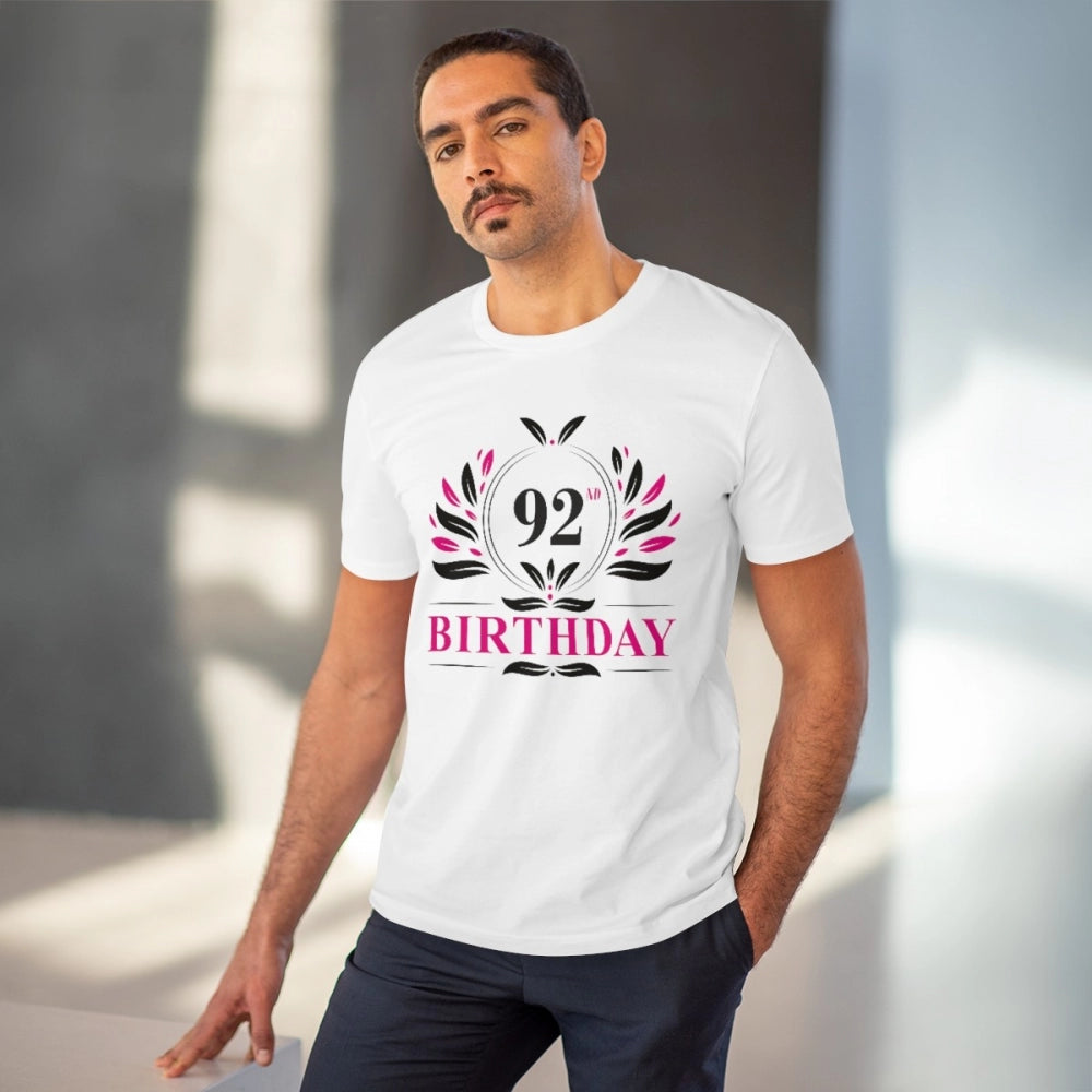 Men's PC Cotton 92nd Birthday Printed T Shirt (Color: White, Thread Count: 180GSM)