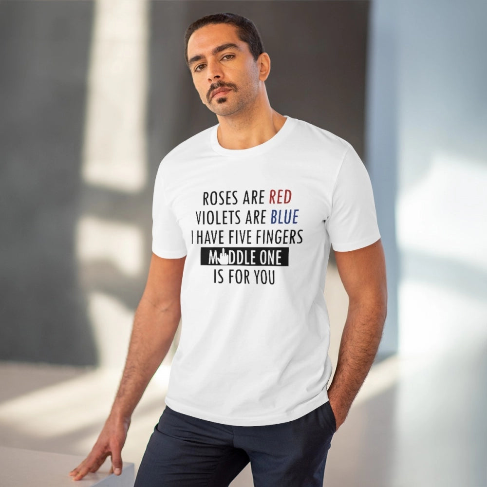 Men's PC Cotton Roses Are Red Printed T Shirt (Color: White, Thread Count: 180GSM)