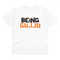 Men's PC Cotton Being Gujju Printed T Shirt (Color: White, Thread Count: 180GSM)
