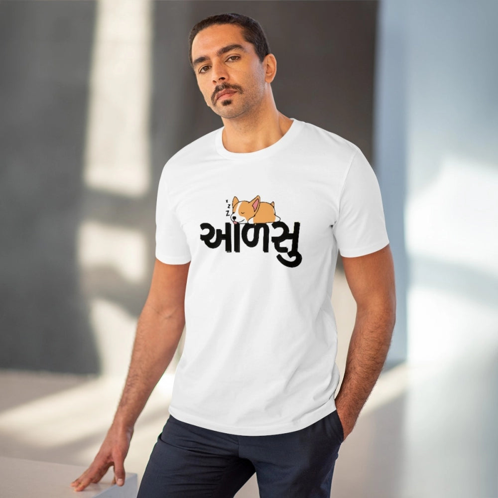 Men's PC Cotton Aadsu Printed T Shirt (Color: White, Thread Count: 180GSM)