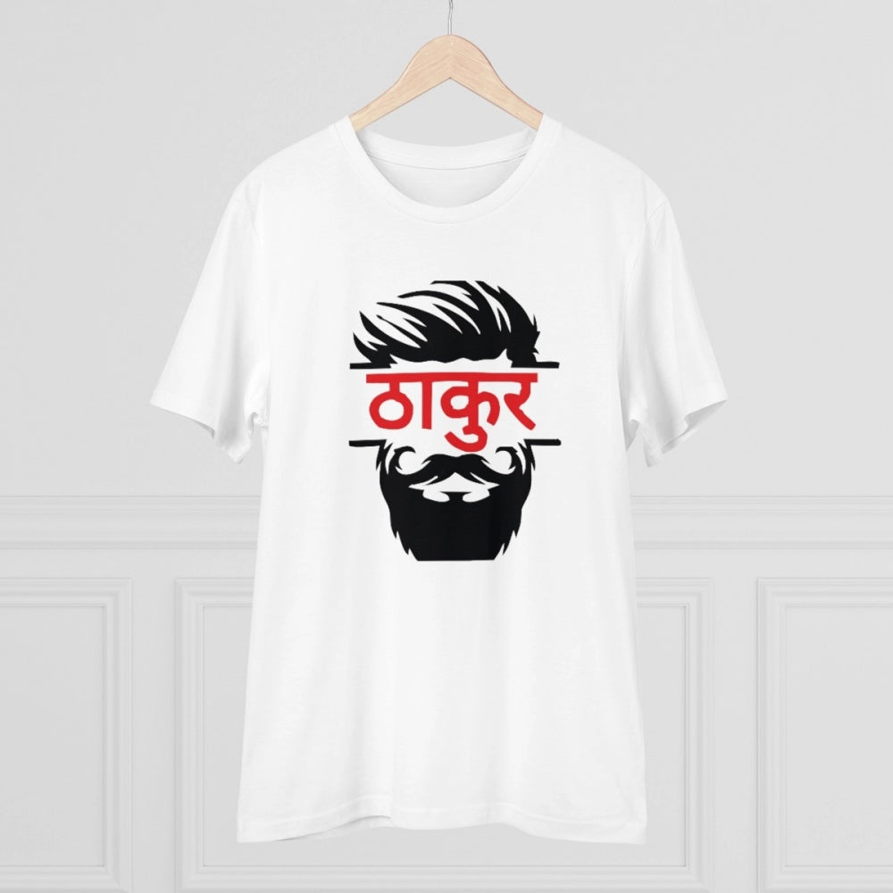 Men's PC Cotton Thakur Printed T Shirt (Color: White, Thread Count: 180GSM)