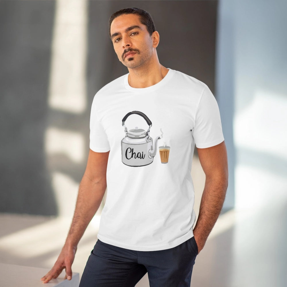 Men's PC Cotton Marathi Desing Printed T Shirt (Color: White, Thread Count: 180GSM)