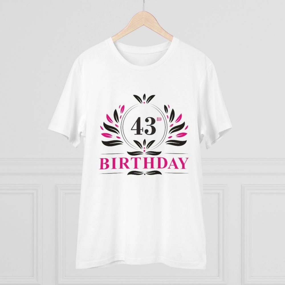 Men's PC Cotton 43rd Birthday Printed T Shirt (Color: White, Thread Count: 180GSM)