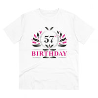 Men's PC Cotton 57th Birthday Printed T Shirt (Color: White, Thread Count: 180GSM)