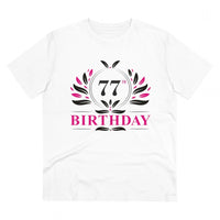 Men's PC Cotton 77th Birthday Printed T Shirt (Color: White, Thread Count: 180GSM)