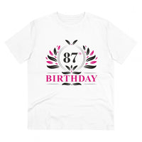 Men's PC Cotton 87th Birthday Printed T Shirt (Color: White, Thread Count: 180GSM)