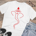 Men's PC Cotton Ganesh Printed T Shirt (Color: White, Thread Count: 180GSM)