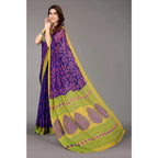 Women's Viscose Rayon Printed Saree With Unstitched Blouse (Blue)