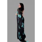Women's Satin Patta Printed Saree With Unstitched Blouse (Blue)