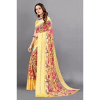Women's Satin Patta Printed Saree With Unstitched Blouse (Yellow)