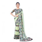 Women's Satin Patta Printed Saree With Unstitched Blouse (Cream)