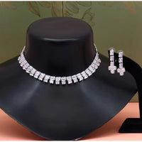 Women's Silver Color Stone Necklace Set Adjustable Chain