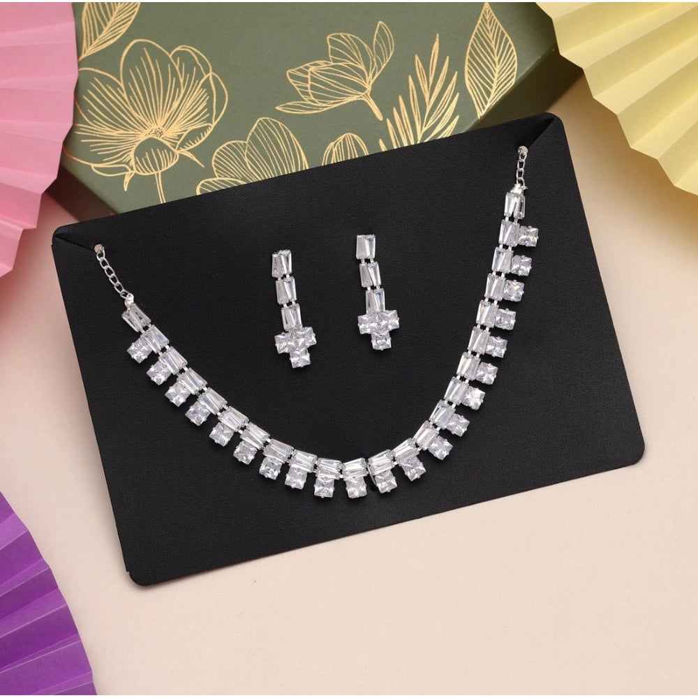 Women's Silver Color Stone Necklace Set Adjustable Chain
