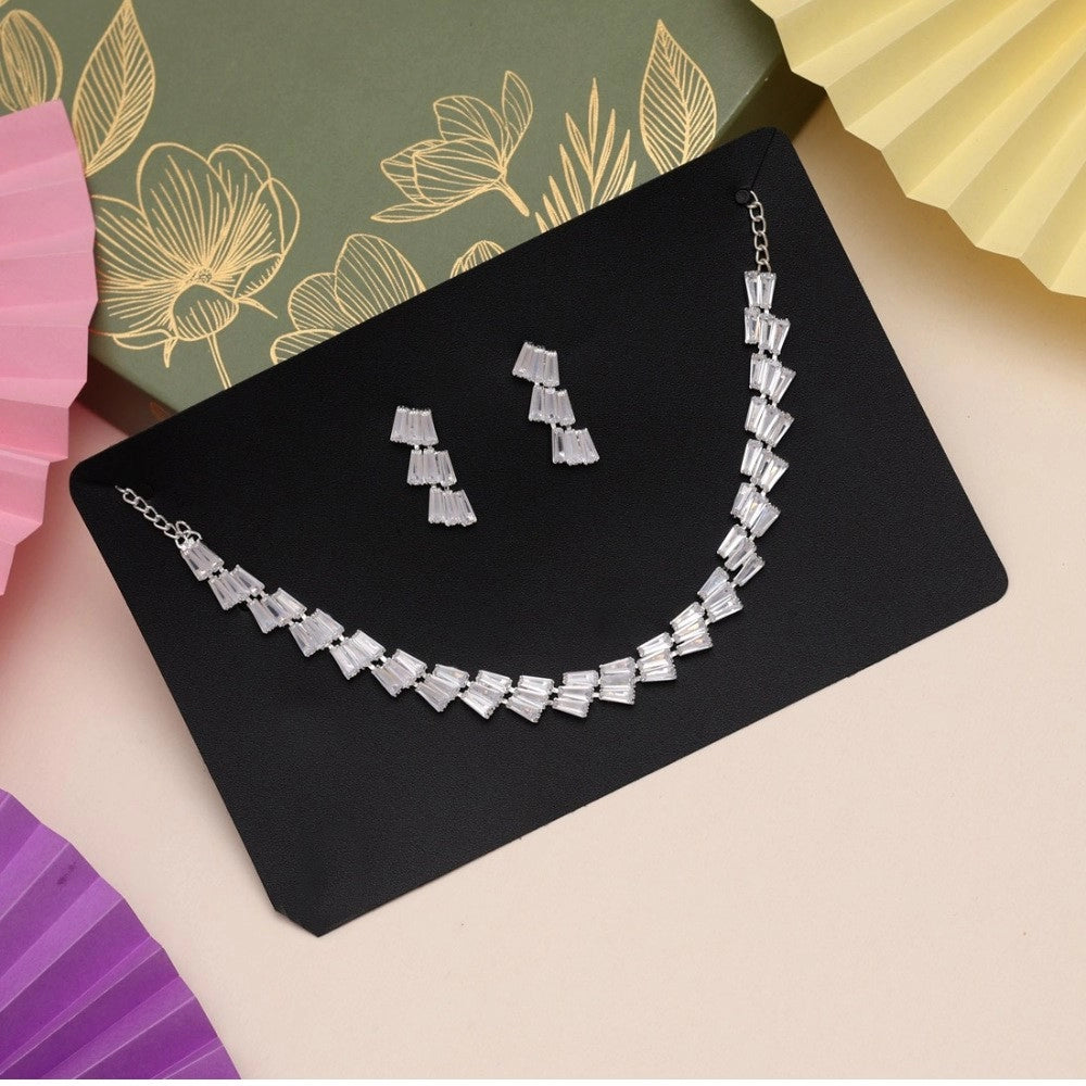 Women's Silver Color Stone Necklace Set Adjustable Chain