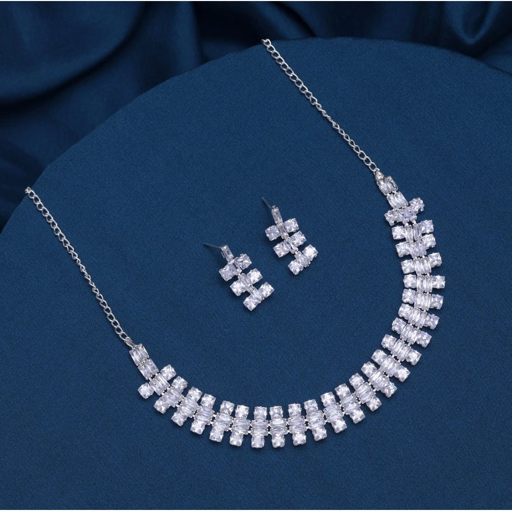Women's Silver Color Stone Necklace Set Adjustable Chain