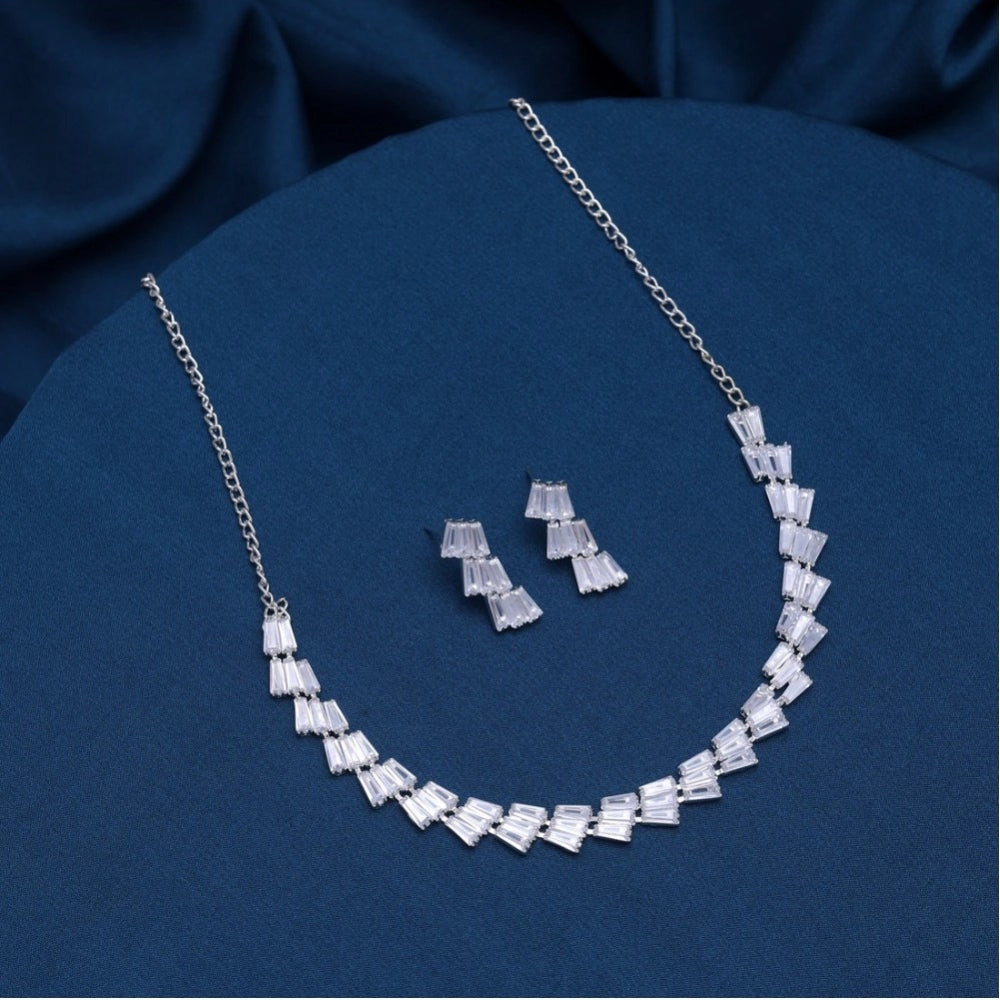 Women's Silver Color Stone Necklace Set Adjustable Chain