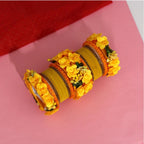 Women's Yellow Color Floral Bangles Set: 2.4
